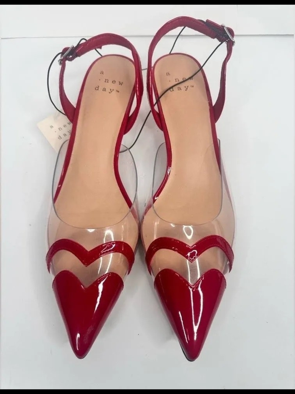A New Day Red Pointed Clear Slingback Pumps